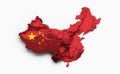 China Map China Flag Shaded relief Color Height map on white Background 3d illustration Royalty Free Stock Photo