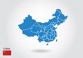 China map design with 3D style. Blue china map and National flag. Simple vector map with contour, shape, outline, on white Royalty Free Stock Photo