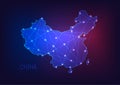 China map glowing silhouette outline made of stars lines dots triangles, low polygonal shapes. Royalty Free Stock Photo