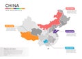 China map infographics vector template with regions and pointer marks