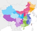 Vector map of China provinces colored by regions with neighbouring countries and territories Royalty Free Stock Photo