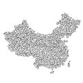 China map from pattern of black latin alphabet scattered letters. Vector illustration