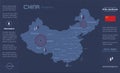 China map, separate regions with names, infographics blue flat design