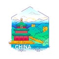 China - modern vector line travel illustration