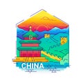 China - modern vector line travel illustration