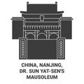 China, Nanjing, Dr. Sun Yatsen's Mausoleum travel landmark vector illustration