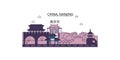 China, Nanjing tourism landmarks, vector city travel illustration