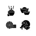 China national holidays black glyph icons set on white space Royalty Free Stock Photo