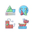 China national holidays RGB color icons set