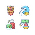 China national holidays RGB color icons set