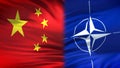 China and NATO flags background, diplomatic and economic relations, security