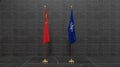 China and NATO flags. Flag China and Flag NATO. Conflict between China vs NATO. 3D work and 3D image