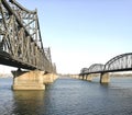 China - North Korea Friendship bridge left; and the Broken Bridge right, across the Yalu river.