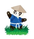 China panda in blue kimono. Cartoon style isolated image on white background