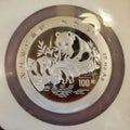 1994 China Panda Silver Coin Precious Metals Inflation Bamboo RMB 100 Yuan Collectible SLV Ag999 12oz Auction Pandas Coins Royalty Free Stock Photo