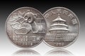 China Panda 10 ten yuan silver coin 1 oz 999 fine silver ounce minted 1989, gradient backgriound