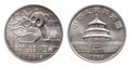 China Panda 10 ten yuan silver coin 1 oz 999 fine silver ounce minted 1989 isolated on white background