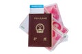 China Passport with money on white Royalty Free Stock Photo