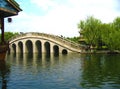 Peaceful view of a traditional Chinese bridge in a traditional Chinese park