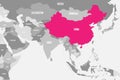 China pink marked in political map of Southern Asia. Vector illustration Royalty Free Stock Photo