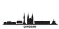 China, Qingdao city skyline isolated vector illustration. China, Qingdao travel black cityscape