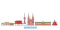 China, Qingdao line cityscape, flat vector. Travel city landmark, oultine illustration, line world icons