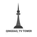 China, Qingdao, Tv Tower, travel landmark vector illustration