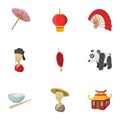 China Republic icons set, cartoon style