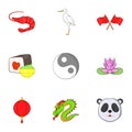 China Republic icons set, cartoon style