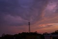 China rural village sunset and telecomm tower Royalty Free Stock Photo