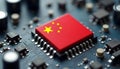 China\'s flag on a computer chip, symbolizing technology and innovation Royalty Free Stock Photo