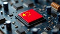 China\'s flag on a computer chip, symbolizing technology and innovation Royalty Free Stock Photo