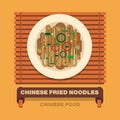 China's national dishes,Chinese fried noodles - Vector flat