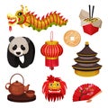 China set. East symbols concept. Vector illustration. Royalty Free Stock Photo