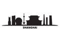 China, Shanghai City city skyline isolated vector illustration. China, Shanghai City travel black cityscape