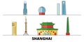 China, Shanghai City flat landmarks vector illustration. China, Shanghai City line city with famous travel sights Royalty Free Stock Photo