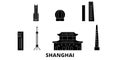 China, Shanghai City flat travel skyline set. China, Shanghai City black city vector illustration, symbol, travel sights Royalty Free Stock Photo