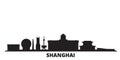 China, Shanghai city skyline isolated vector illustration. China, Shanghai travel black cityscape