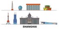 China, Shanghai flat landmarks vector illustration. China, Shanghai line city with famous travel sights, skyline, design