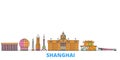 China, Shanghai line cityscape, flat vector. Travel city landmark, oultine illustration, line world icons Royalty Free Stock Photo