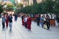 CHINA, SHANGHAI - November 6, 2017: People of different age doing Taiji, Tai chi on the street in the morning Royalty Free Stock Photo