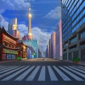 China ShangHai Street Realistic Country City Area Painting Series Royalty Free Stock Photo