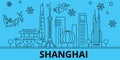 China, Shanghai winter holidays skyline. Merry Christmas, Happy New Year decorated banner with Santa Claus.China Royalty Free Stock Photo