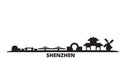 China, Shenzhen city skyline isolated vector illustration. China, Shenzhen travel black cityscape Royalty Free Stock Photo