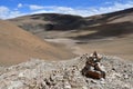 China, small pyramid of stones on the Tibetan plateau