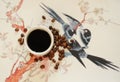 China specialty coffee concept. Black coffee in white cup. On chinese pattern background. Top view Royalty Free Stock Photo
