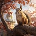 A China squirrel on the tree in Stalin park  Made With Generative AI illustration Royalty Free Stock Photo