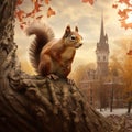 A China squirrel on the tree in Stalin park  Made With Generative AI illustration Royalty Free Stock Photo