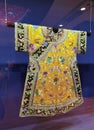 China Stately Demeanour Qing Emperor Guangxu Satin Outer Gown Empress Costumes Palace Museum Embroidered Butterflies Peonies