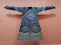 China Stately Demeanour Qing Emperors Qianlong Blue Dragon Robe Kesi Tapestry Lucky Bat Cloud Costume Pattern Palace Museum